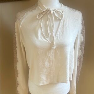 FP Movement by Free People Cream Lace Sleeve Blouse